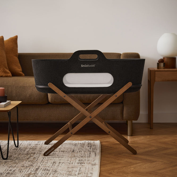 SnüzBaskit Graphite Moseskorb & Walnut Ständer Set
