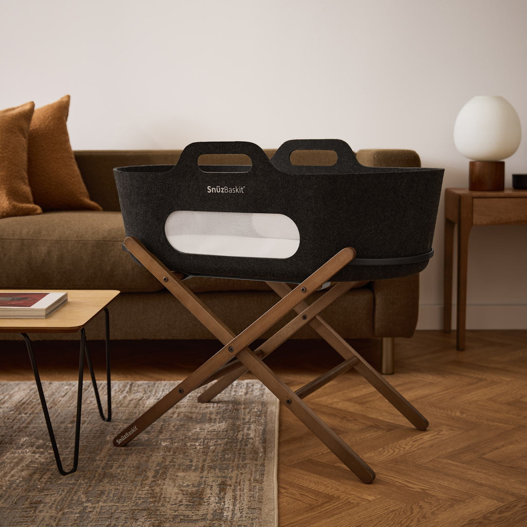 SnüzBaskit Graphite Moseskorb & Walnut Ständer Set