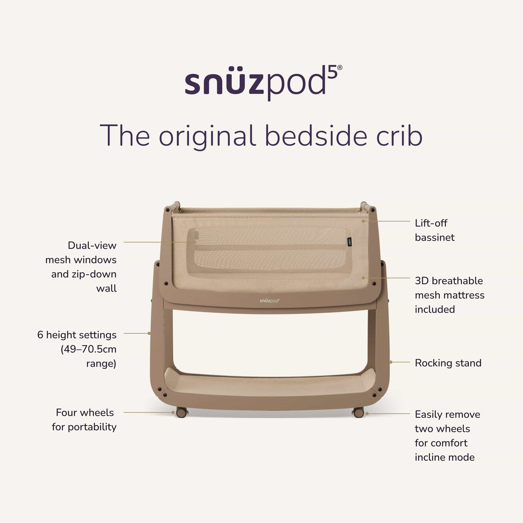 SnuzPod5 Bedside Crib Mocha